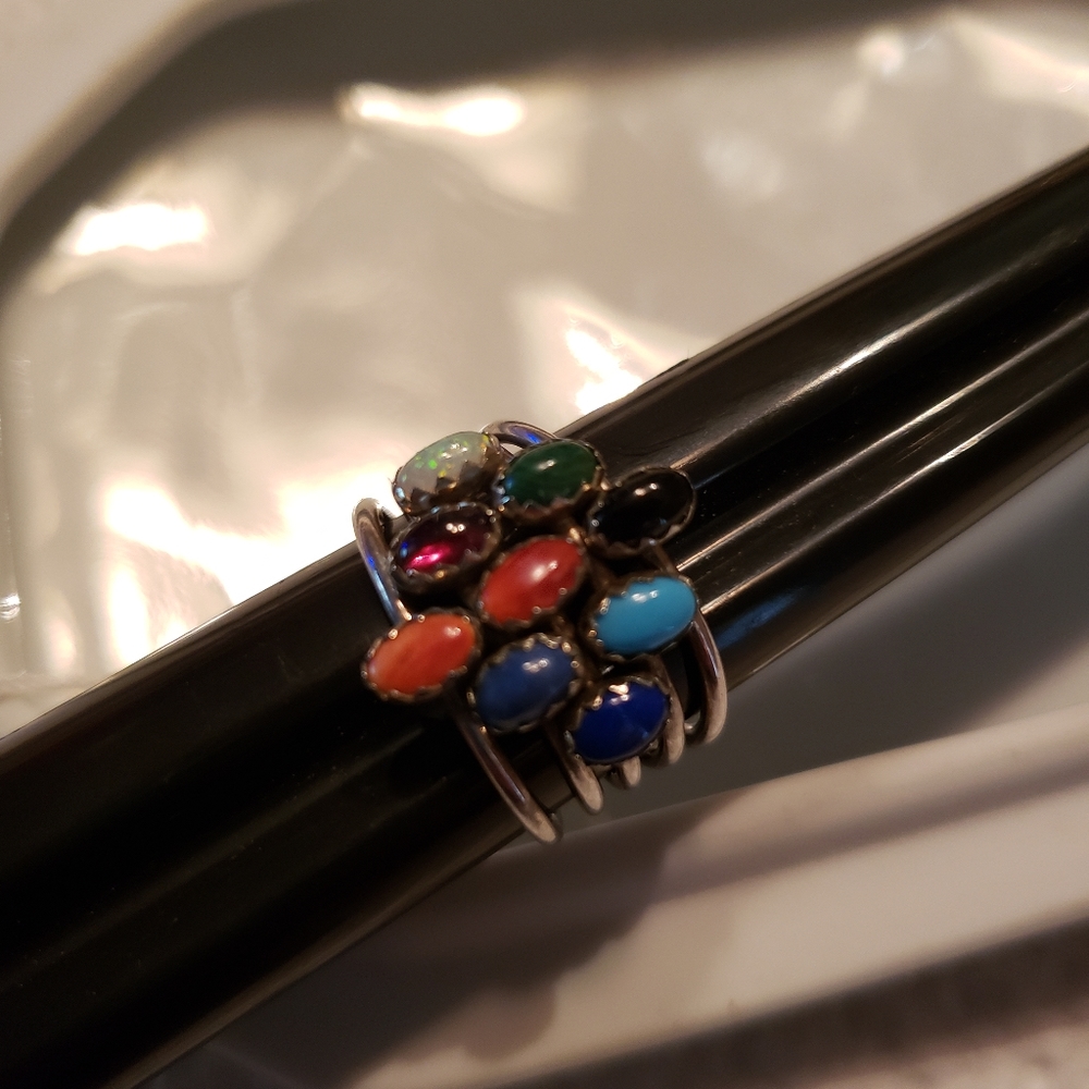 🌹Beautiful 9 Multi-Gemstone Harem style ring Sterling 9 RINGS♥️ - Picture 6 of 8